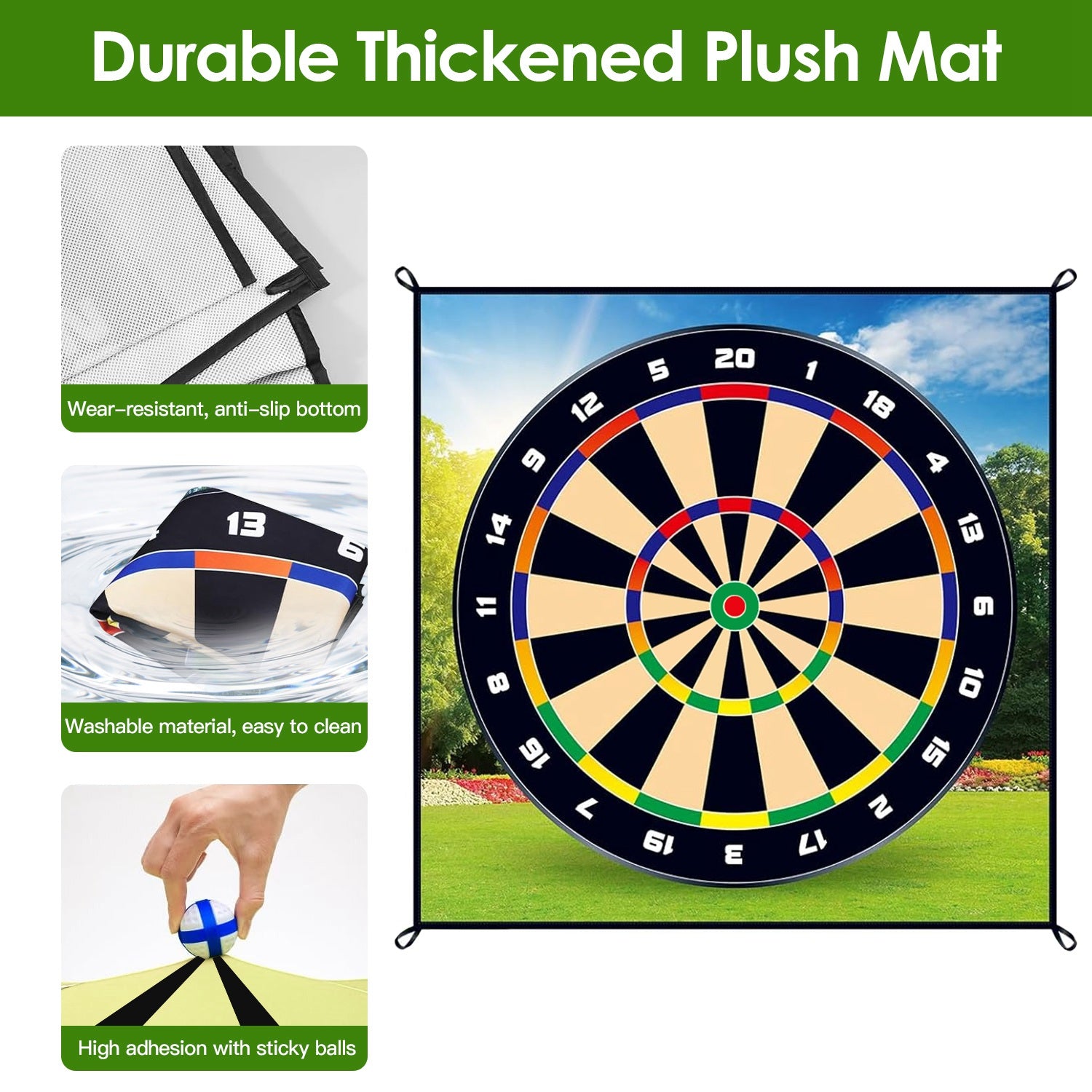 Mat hung on wall for dart-style play