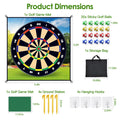 Golf chipping and dart target mat set laid out with sticky balls