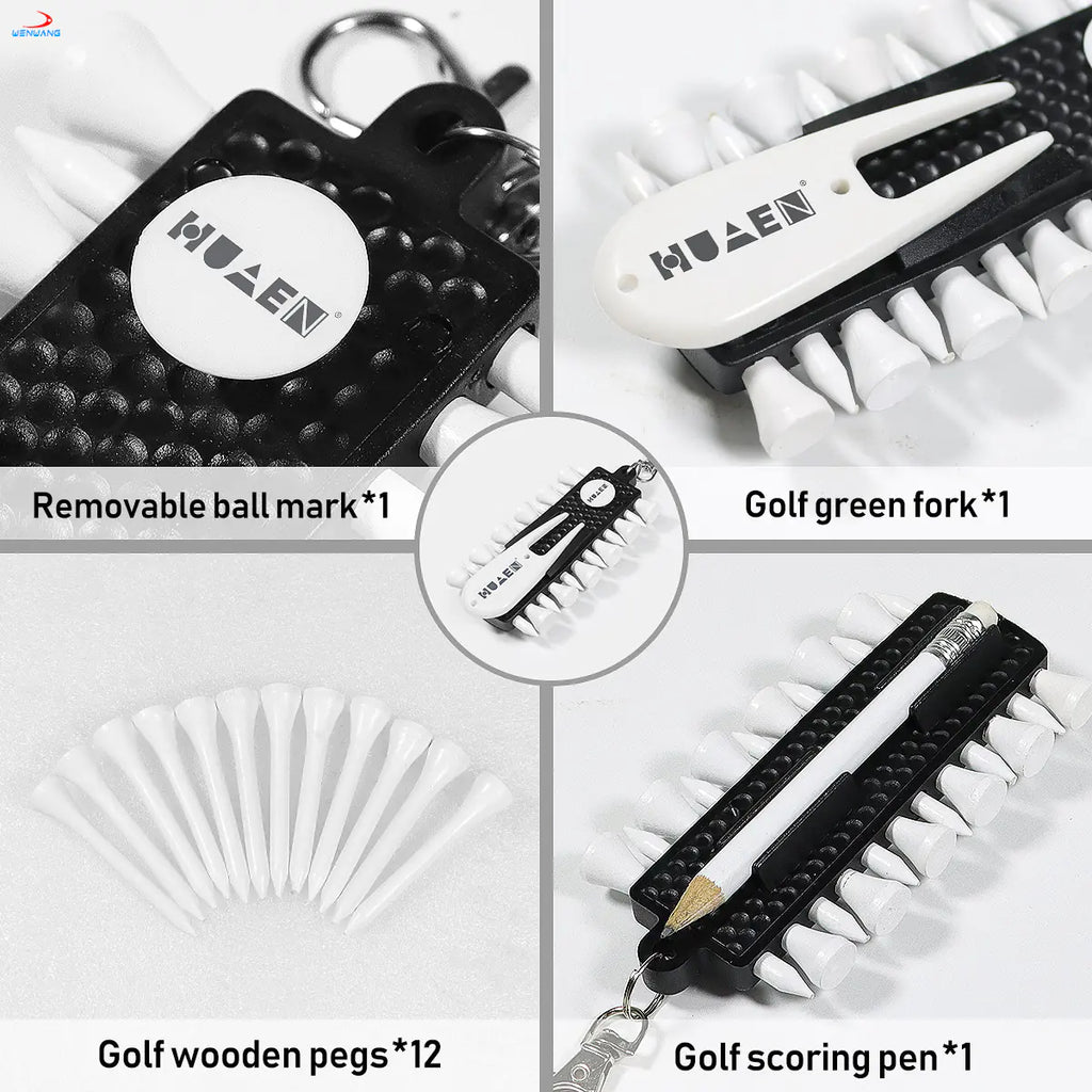 Golf Tee Holder Set with Divot Fork & Ball Markers