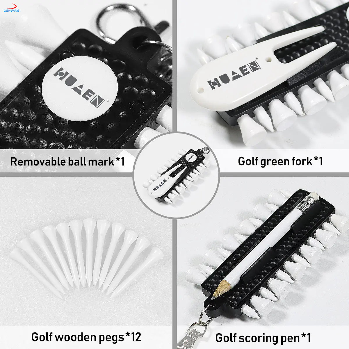 Golf Tee Holder Set with Divot Fork & Ball Markers